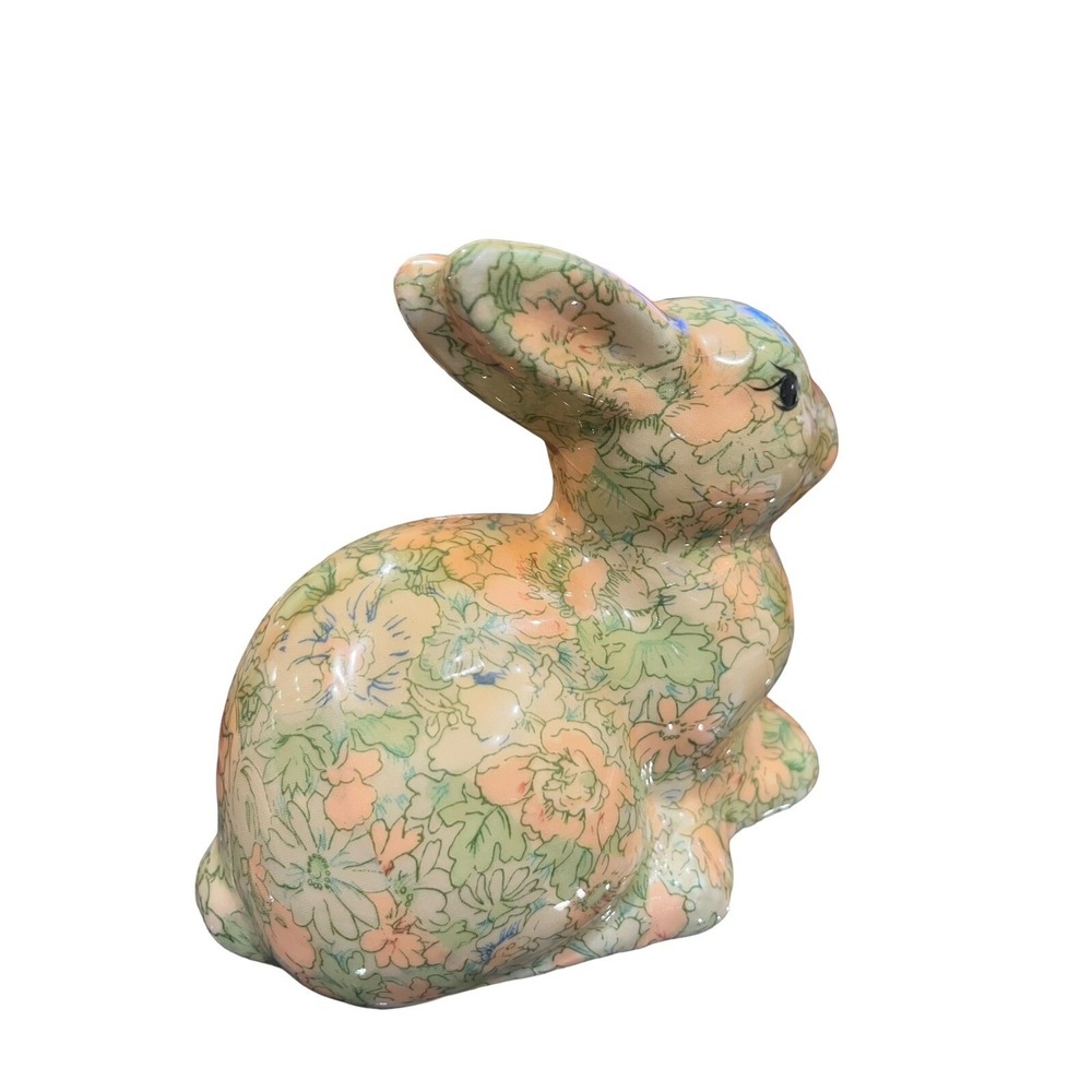 Vintage Easter Enesco Decoupage Rabbit Bunny Folk Art Floral 1970's Grannycore - Picture 5 of 9